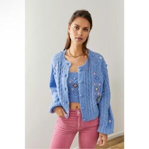 UO Hand Embroidered Cardigan & Cami Twin Set